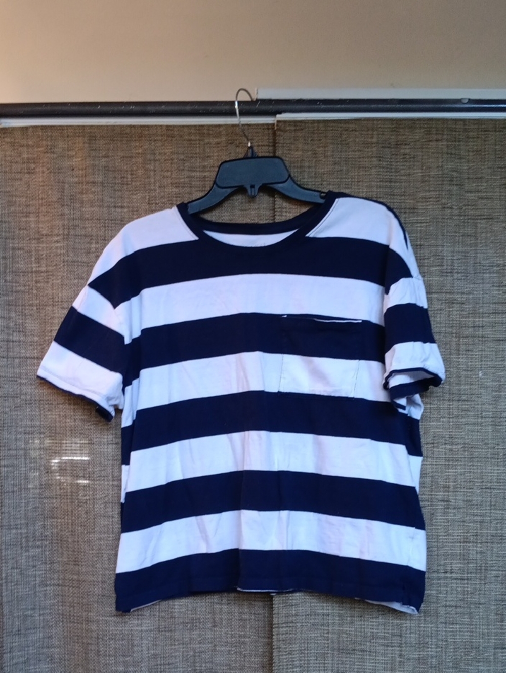 Time and Tru Cotton Boxy Tee Shirt Navy White